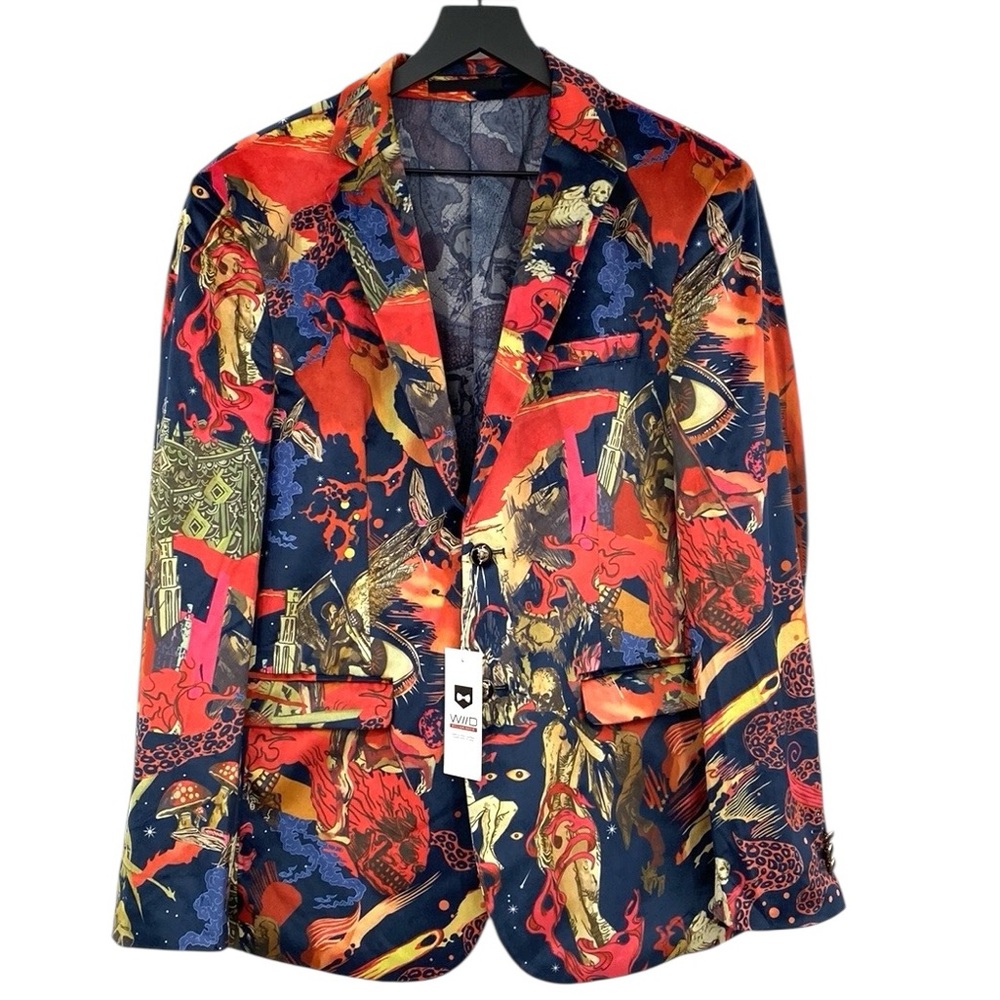 William David Blazer Mens Large‎ Funky Print Trippy Skulls Lady Eyeballs Shrooms